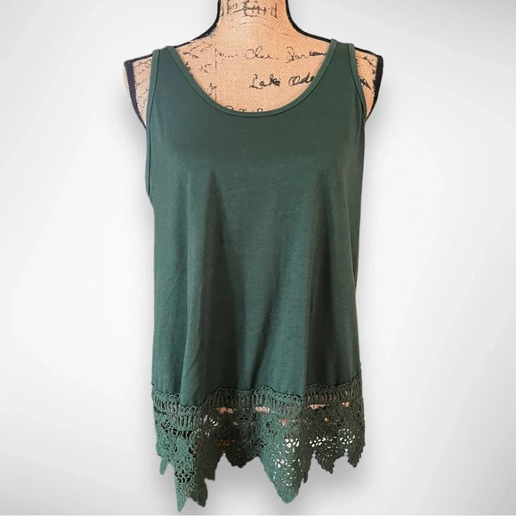 Women's Green Round Neck Relaxed Fit Sleeveless Tunic Lace‎ Trim Small | GUC - Picture 2 of 6